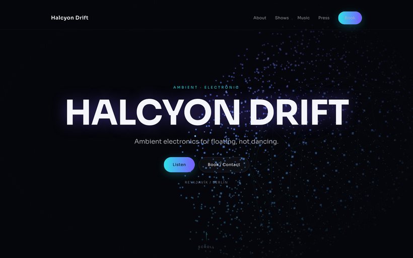 The WebGL 3D EPK template by EPKITNOW for Ambient & Electronic artists